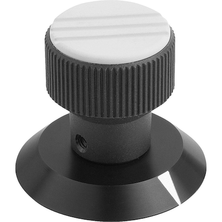 Kipp Knurled Knob W Arrow Size:3, D1=34, H=43, D=8, Plastic Black, Comp:Aluminum, Cap:Gray K0249.3085
